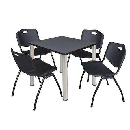 TB3030GYBPCM47BK 30 in. Kee Square Breakroom Table, Grey & Chrome & 4 in. M Stack Chairs - Black
